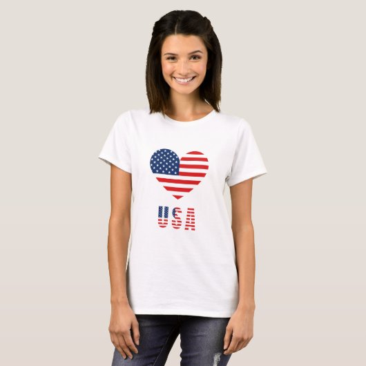 Vrouwen T-shirt met USA Flag Heart Design (Voorkant volledig)