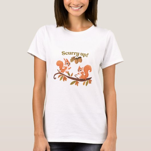 Vrouwen T-shirt Scurry up! eekhoorns (Voorkant)