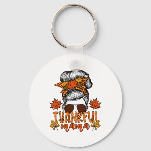Vrouwen Thanksgiving Messy Bun Hair Herfst Mama Sleutelhanger (Voorkant)