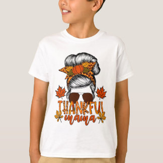 Vrouwen Thanksgiving Messy Bun Hair Herfst Mama T-shirt