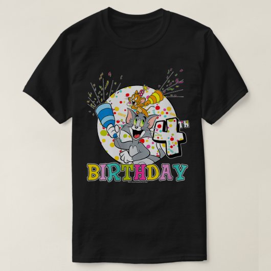 Vrouwen Tom en Jerry 4th Birthday Portrait VNeck T-shirt (Design voorkant)