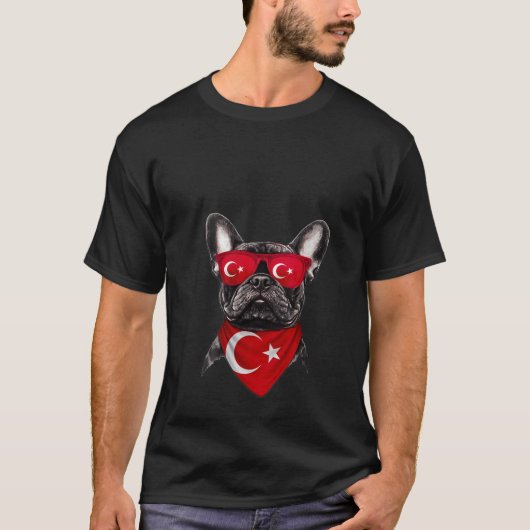 Vrouwen Turkse vlag Amerikaanse Franse Bulldog Her T-shirt (Voorkant)