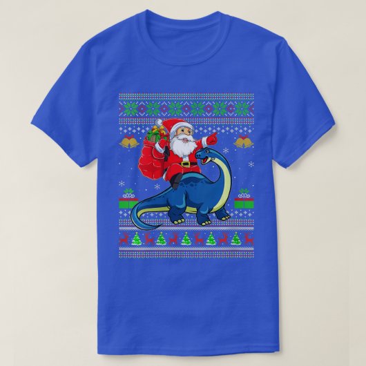 Vrouwen Ugly Xmas Santa Riding Brontosaurus Dinosa T-shirt (Design voorkant)