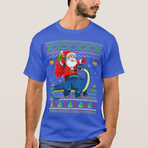 Vrouwen Ugly Xmas Santa Riding Brontosaurus Dinosa T-shirt