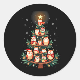 Vrouwen Uil Kerstboom Xmas Lights Xmas Uil Lov Ronde Sticker