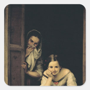 Vrouwen uit Galicië op het raam, 1670 Vierkante Sticker