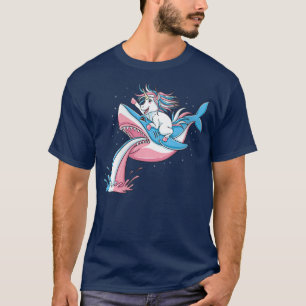 Vrouwen Unicorn Riding Trans Pride Shark Transgend T-shirt