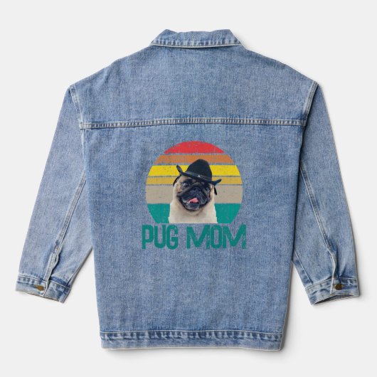 Vrouwen Unieke Pug Lover Moeder Grunge Rainbow Sty Denim Jacket (Achterkant)