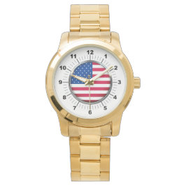 Vrouwen USA vlag Oversized gouden armband horloge