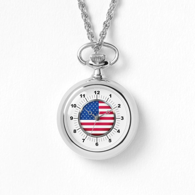 Vrouwen USA Vlag Wraparound Zilver Horloge (Voorkant)
