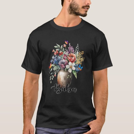Vrouwen Vaas van Wildbloemen Vlinders Baba T-shirt (Voorkant)