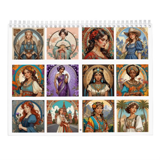 Vrouwen van de Wereld Mucha Stijl Kalender 2025 (Achterkant)