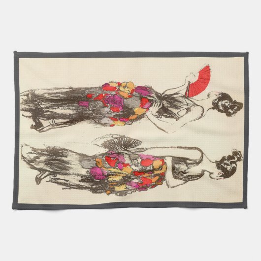  vrouwen van Mode met lentesponnen Theedoek (Horizontaal)