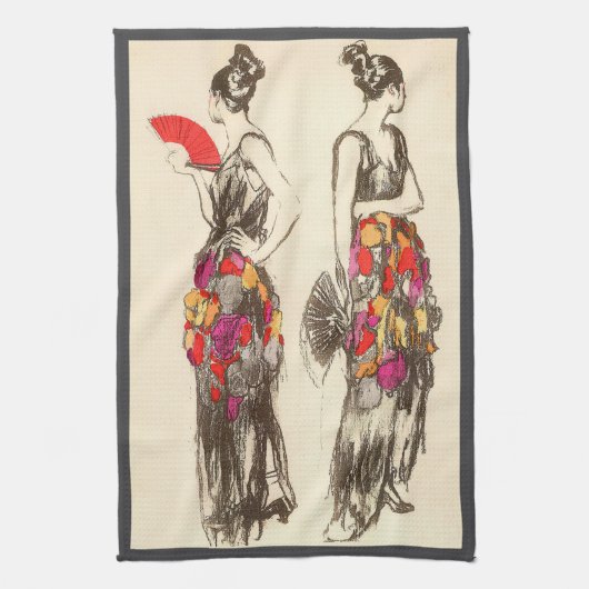  vrouwen van Mode met lentesponnen Theedoek (Verticaal)