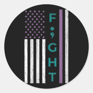 Vrouwen vechten tegen puntkomma vlag zelfmoord bew ronde sticker