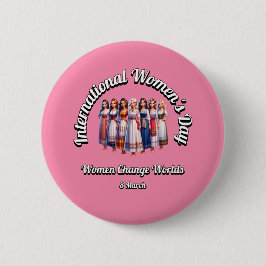 Vrouwen veranderen werelden. Internationale Vrouwe Ronde Button 5,7 Cm