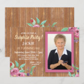 Vrouwen Verjaardag Party Foto Bloemen Hout Uitnodi Kaart (Voorkant / Achterkant)