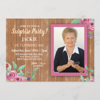 Vrouwen Verjaardag Party Foto Bloemen Hout Uitnodi Kaart