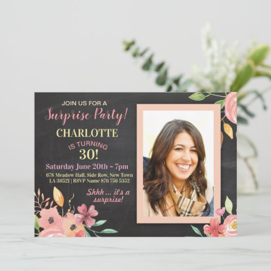 Vrouwen Verjaardag Party Foto Bloemen Rustiek Uitn Kaart (Staand voorkant)