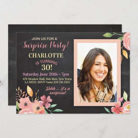 Vrouwen Verjaardag Party Foto Bloemen Rustiek Uitn Kaart (Voorkant / Achterkant)