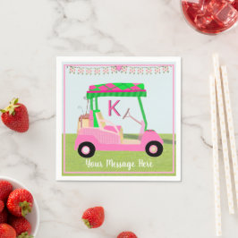 Vrouwen Verjaardag Pensioen Roze Golf Monogram Servet