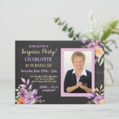 Vrouwen Verjaardagsfeest Foto Bloemen Krijt Uitnod Kaart (Staand voorkant)