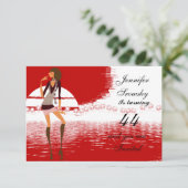 Vrouwen verjaardagsfeestje rood kaart (Staand voorkant)