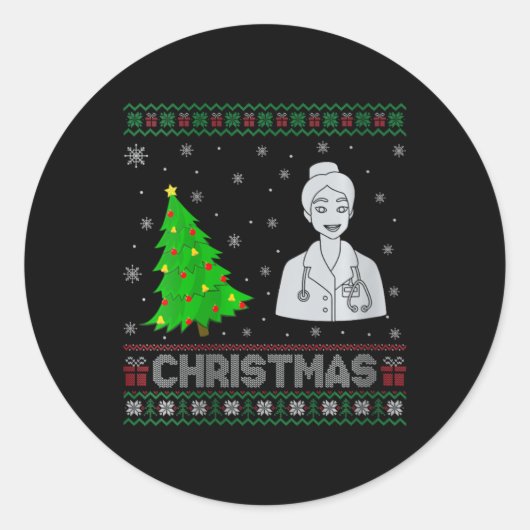 Vrouwen Verpleegkundige Practitioner Xmas Tree Lig Ronde Sticker (Voorkant)