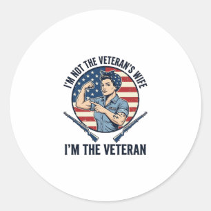 Vrouwen Veteranen Patriottische Vintage Gravure Sh Ronde Sticker