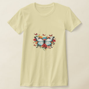 Vrouwen vlinder print korte mouwen T-shirt