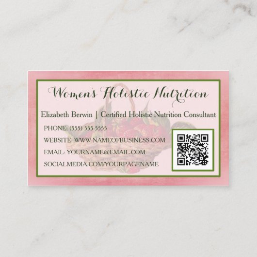 Vrouwen Voeding Girly Roze Aardbeien QR Code Visitekaartje (Achterkant)