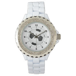 Vrouwen Voetbal Rhinestone wit emaille horloge