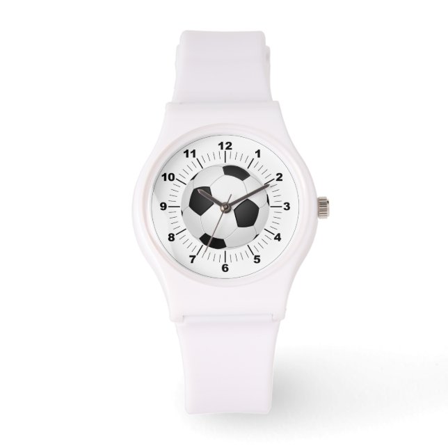 Vrouwen Voetbal Sportief Wit Silicon Horloge (Voorkant)