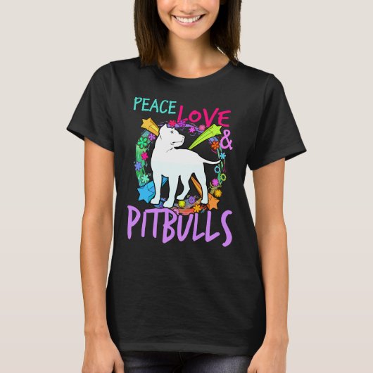 Vrouwen Vrede Liefde En Pitbull Print Pit Bull Lov T-shirt (Voorkant)