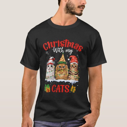 Vrouwen Vrolijk en helder met Katten Kerstmis Met  T-shirt (Voorkant)