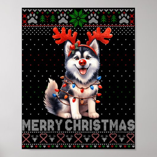 Vrouwen Vrolijk Kerstfeest Alaskan Malamute Honden Poster (Voorkant)
