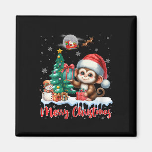 Vrouwen Vrolijk Kerstfeest Schattige Aap Santa Hat Magneet
