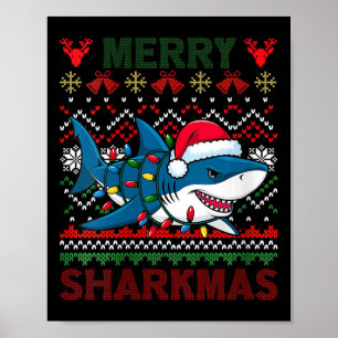 Vrouwen Vrolijke Sharkmas Lelijke Kersthaai Santa Poster