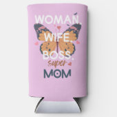 Vrouwen, vrouw, baas, super mam seltzer blikjeskoeler (Voorkant)