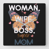 Vrouwen, vrouw, baas, super mam vierkante klok (Voorkant)
