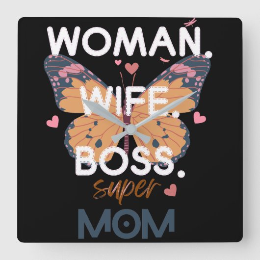 Vrouwen, vrouw, baas, super mam vierkante klok (Voorkant)