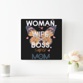Vrouwen, vrouw, baas, super mam vierkante klok (Huis)