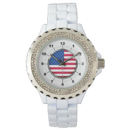 Vrouwen VS Vlag Strass Wit Emaille Horloge