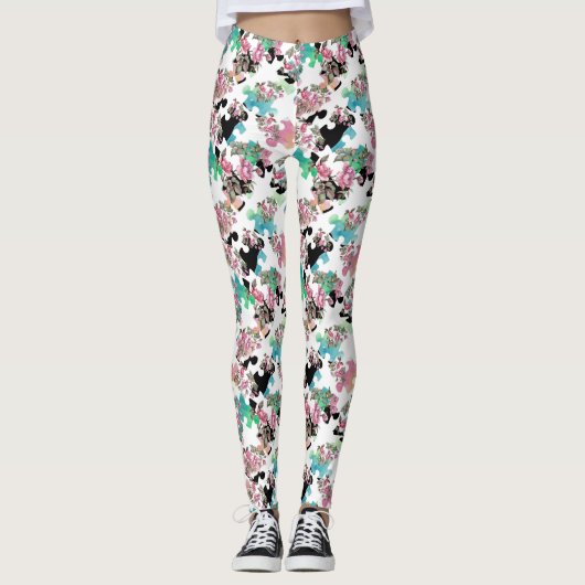 Vrouwen Waterverf Floral Puzzel Leggings (Voorkant)
