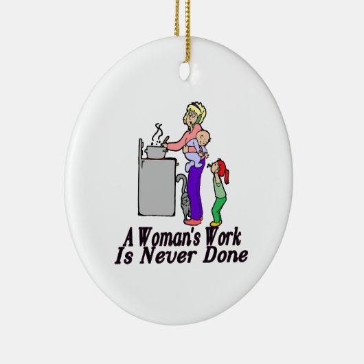 Vrouwen werken nooit. keramisch ornament (Rechts)