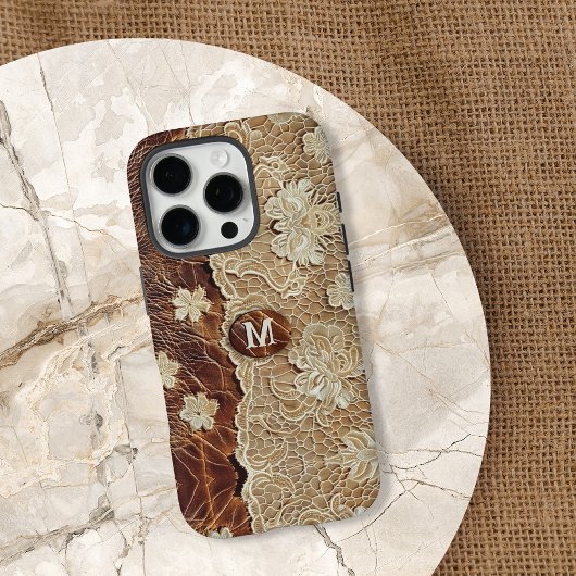 Vrouwen Western Country Leather n Lace Initiaal Case-Mate iPhone Case