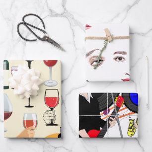 Vrouwen Wijn En Muziek Feest Drank Feest Kunst Inpakpapier Vel
