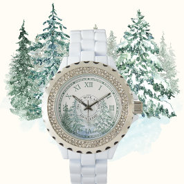 Vrouwen Winter Forest Rhinestone Horloge – Wit