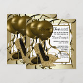 Vrouwen Wit Goud Hoge Hak Schoen Verjaardagsfeest Kaart (Voorkant / Achterkant)