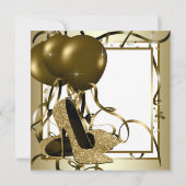 Vrouwen Wit Goud Hoge Hak Schoen Verjaardagsfeest Kaart (Achterkant)